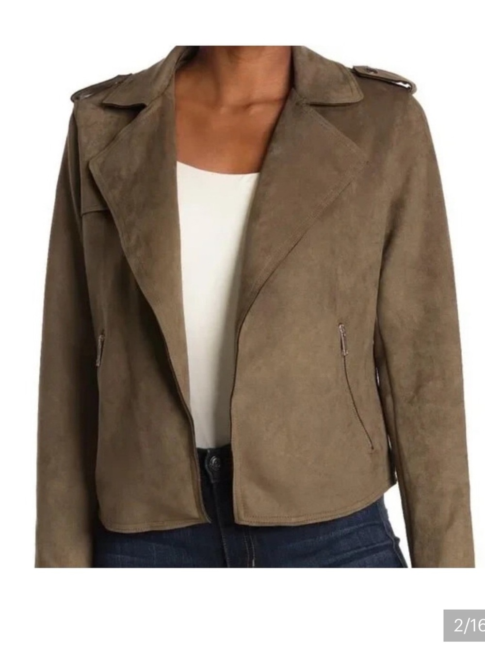 T Tahari Olive Faux Suede Moto Jacket